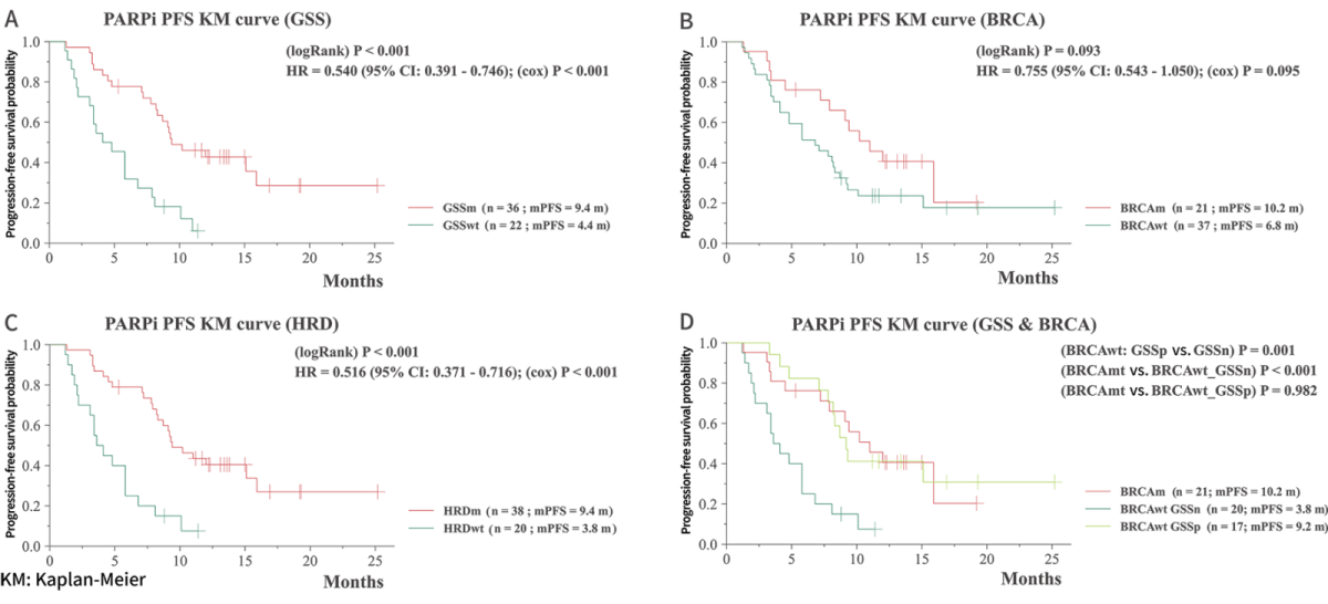 Longer PFS with PARPi treatment in GSS-positive groups