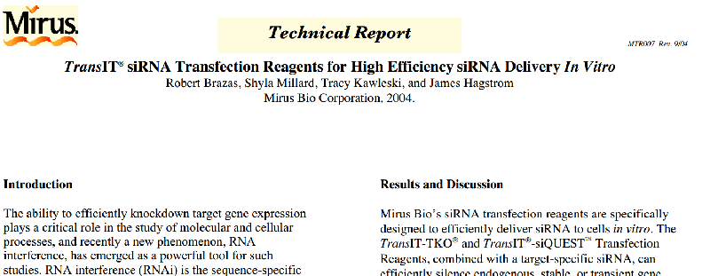 Download: TransIT® siRNA transfection reagents for high efficiency siRNA delivery in vitro