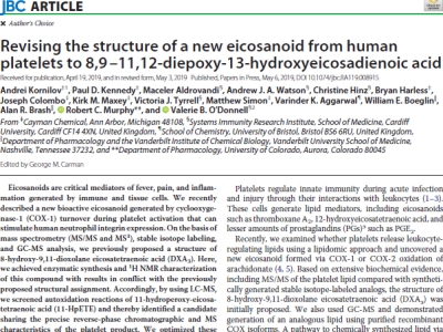 Revising the structure of a new eicosanoid from human platelets